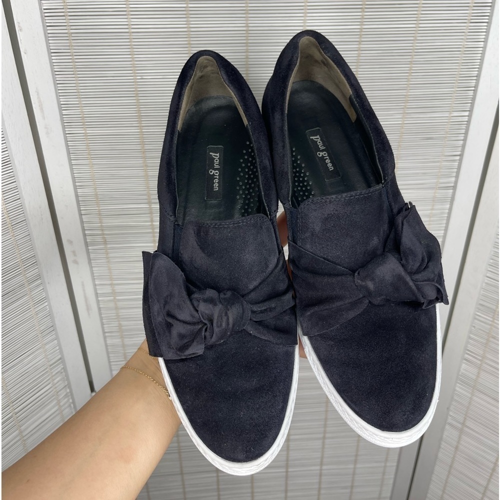 Paul Green Sneakers Mickey Bow Slip-On Black Suede Leather Arch Support Size 6.5